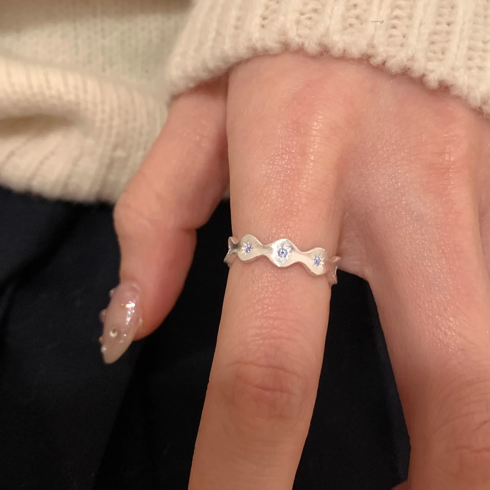 PANJBJ 925 Sterling Silver Zircon Star Ring For Women Irregular Frosting Design Minimalism Jewelry Party Gift Dropshipping