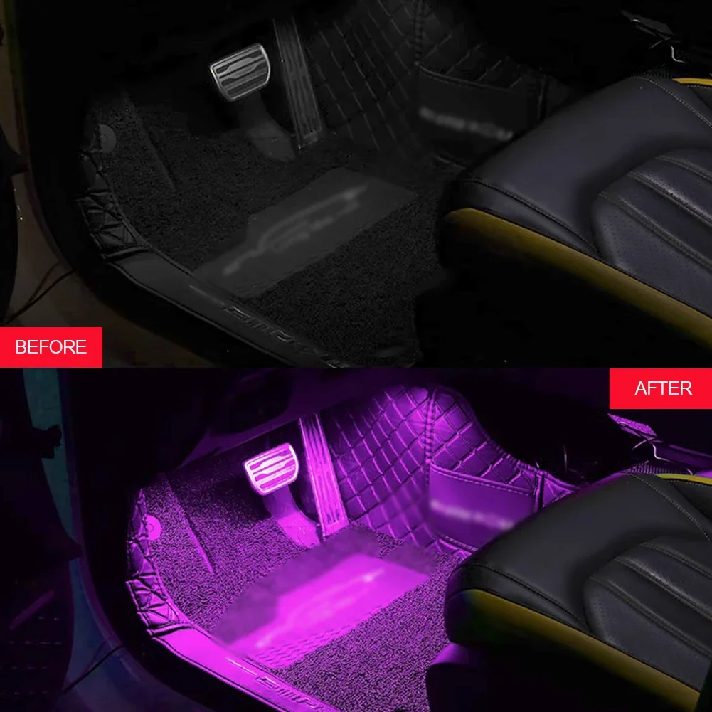 12V LED Car Interior Atmosphere Backlight Ambient Mood Foot Light Cigarette USB Lighter Decorative APP Remote Control Lamp