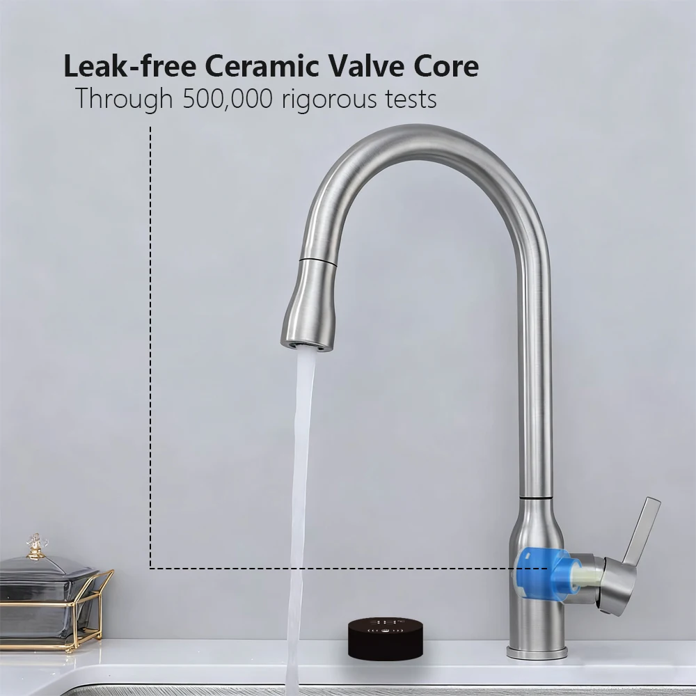 316 Stainless Steel Pull Out Sensor Kitchen Faucet Smart Touchless LED Display Swivel Kitchen Sink Faucets Brushed Nickel Mixers