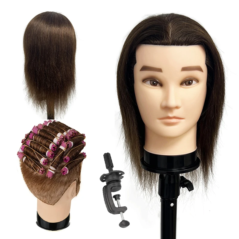 100% Human Hair Premium Mannequin Head and Free Fixture Bracket for Manikin Doll Head Styling Braiding Hairstylist Training