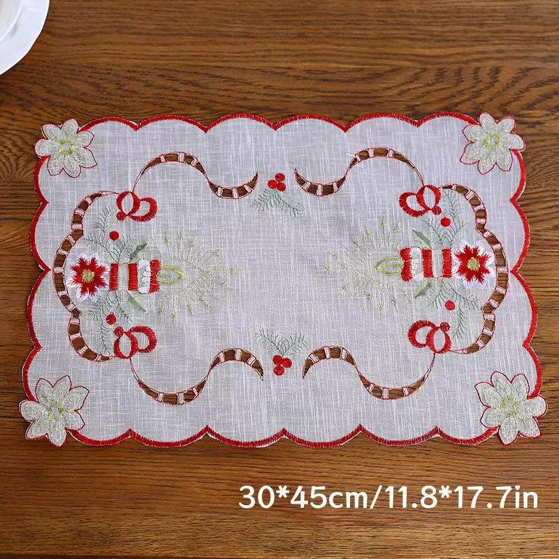 4-Piece Christmas Candle Placemats, French-Style Romantic Polyester Fiber Suitable for Dining Tables, Coffee Tables, Daily Home Decoration, and Wedding Parties and Holidays