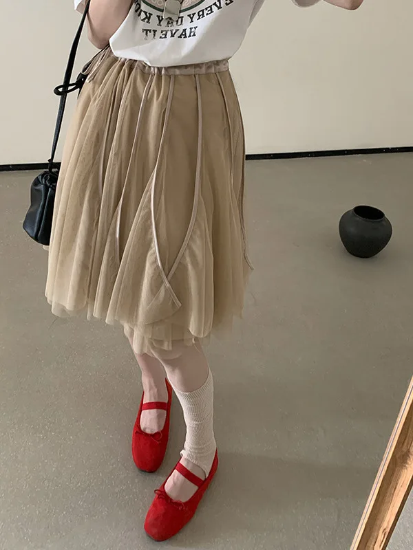 High Waist Dstring Elastic Waist Me f Skirt A-Line  Skirt Dongdaemun Sle Commute Loose Fit  Color
