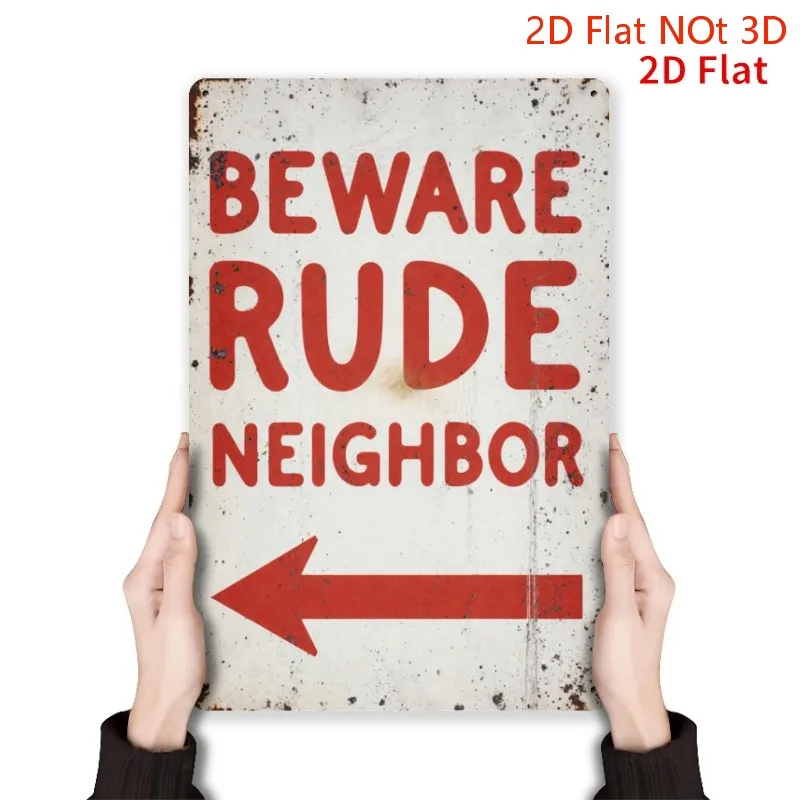 2D Flat, [2D Flat] 2D Flat 2D Flat 2D Flat 2D Flat Decorative Sign with Warning Rude Neighbor Notice Print for Home Office Garde