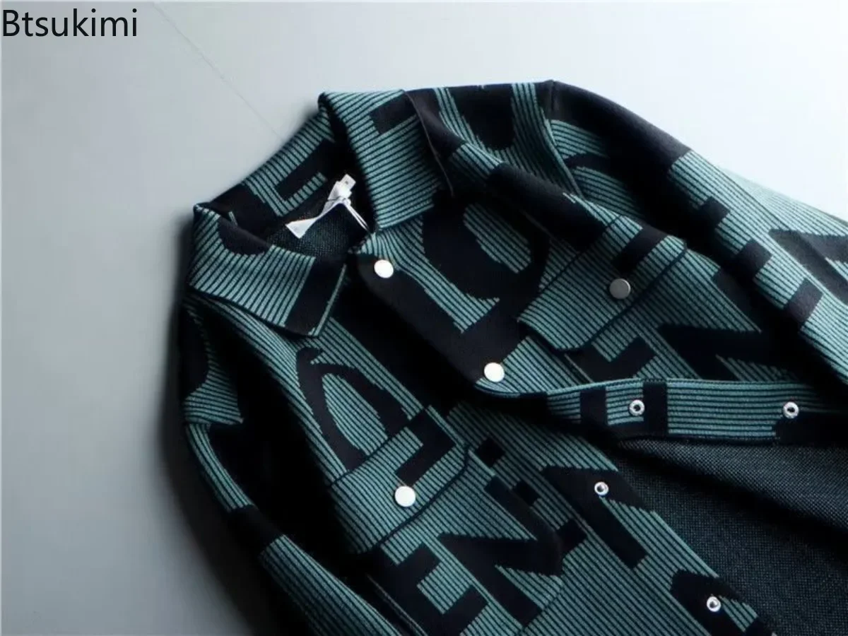Autumn Winter Vintage Knitted Cardigan Jackets 2025 Men's Loose Casual Sweaters Trend Letter Print Sweater Coats Male Streetwear