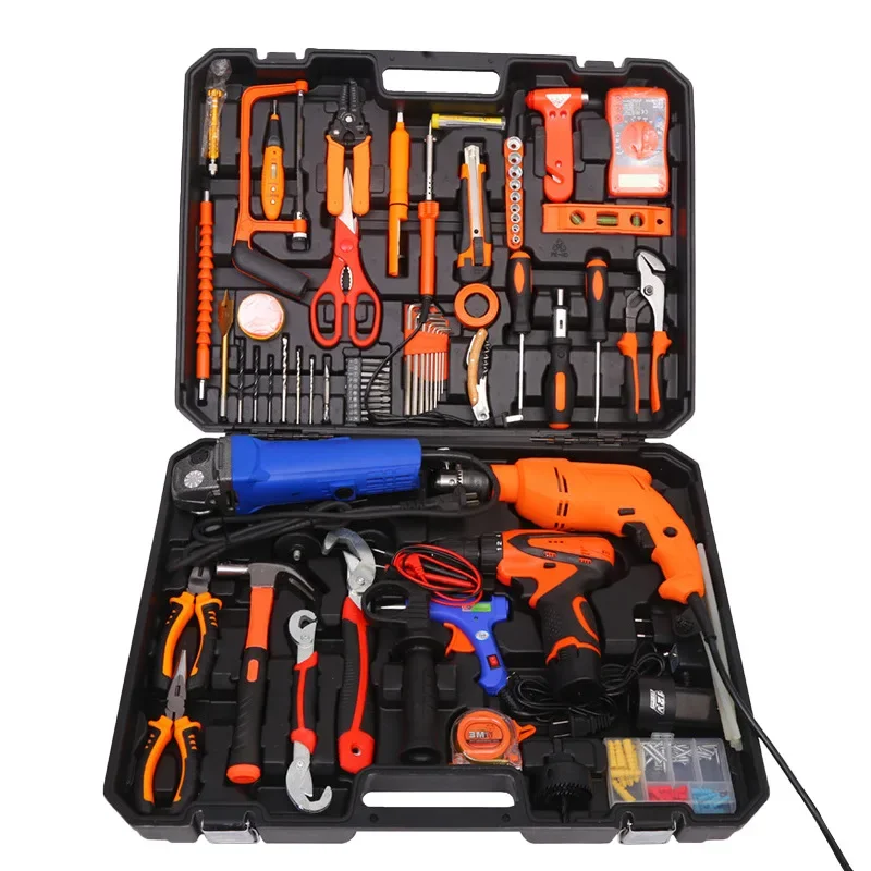 

Household manual hardware set, electrical car maintenance toolbox, wrench lithium battery drill angle grinder combination set