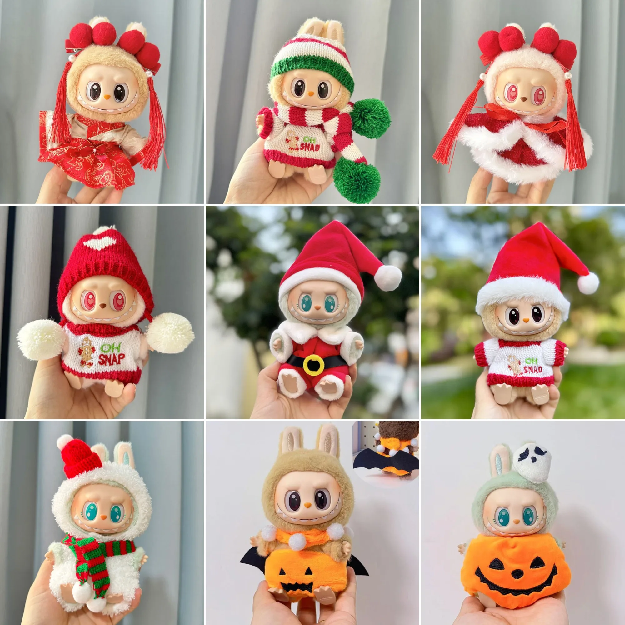 

Halloween Costumes New Year and Christmas Sets for 15/17cm 1st3rd Gen LABUBU Santa Claus Skeleton Pumpkin Plush Onesies New Year