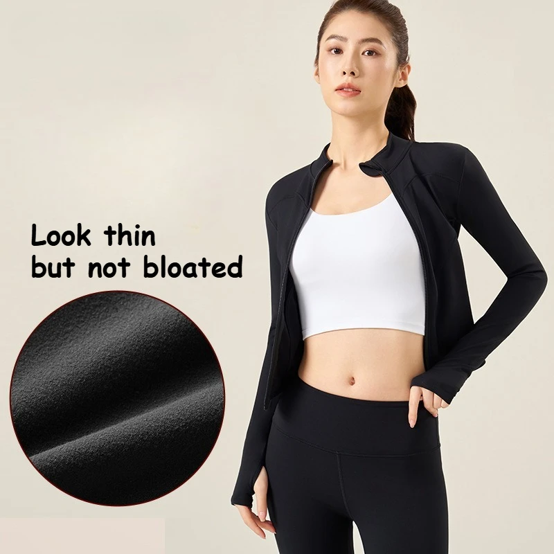 Winter High Stretch Padded Yoga Set High Waisted Hip Lifting Pants with Thumb Button Jacket Padded Jacket Pants