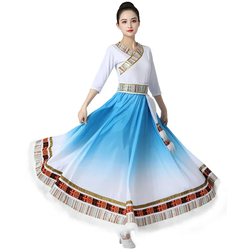 Mongolia Tybetański taniec Tradycyjna ludowa odzież etniczna Festiwal występów Strój tybetański Długie spódnice Sukienka do tańca narodowego