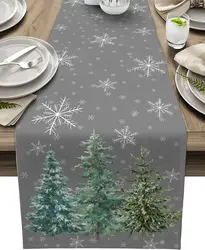 Christmas Green Pine Tree Snowflake Linen Table Runner Dresser Scarves Winter Xmas Kitchen Table Runner Navidad Decorations