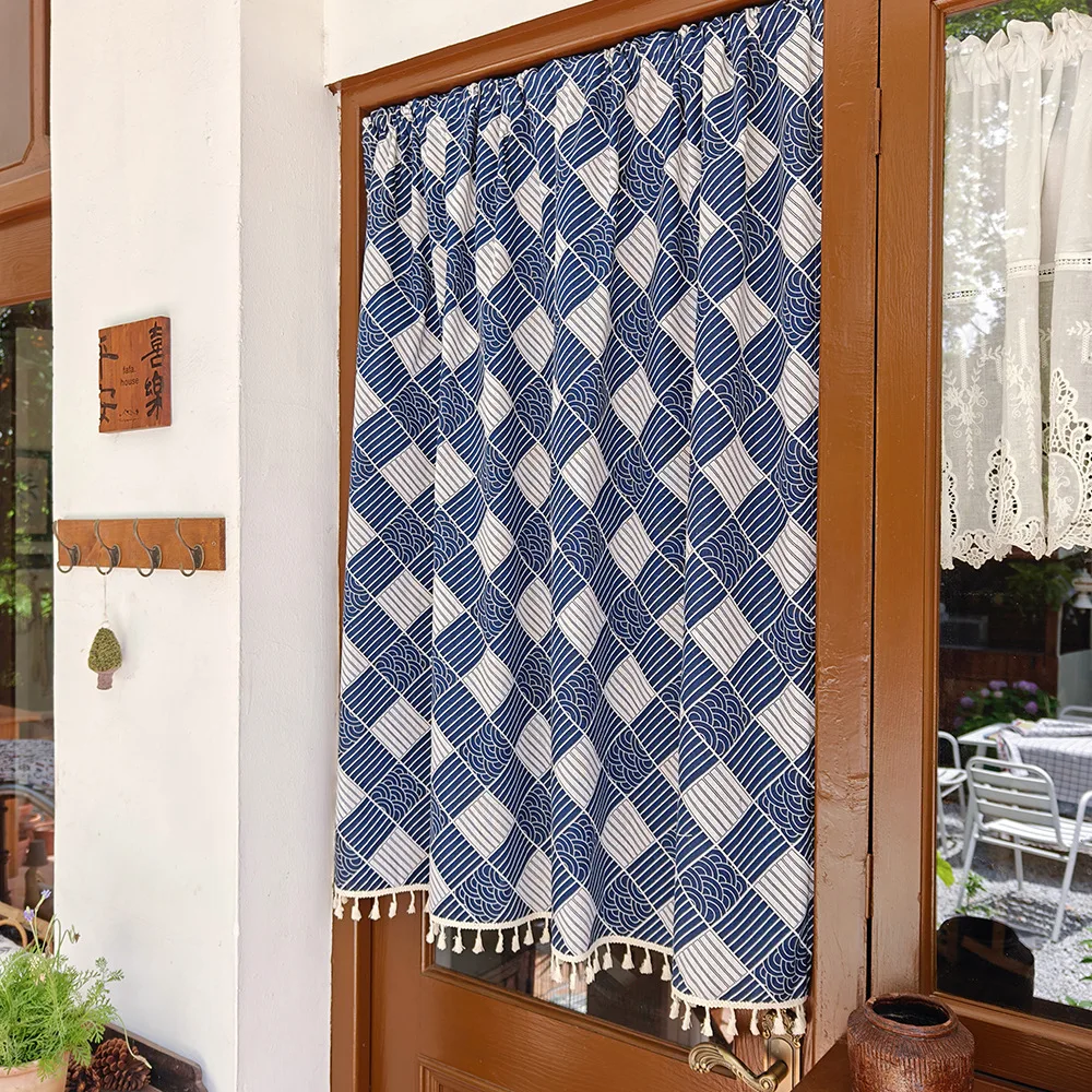 Rod Pocket or Strong Self Adhesive Short Curtains, Cotton Linen Curtain Dust Cover Cloth, Hook and Loop Fasteners Half Curtain