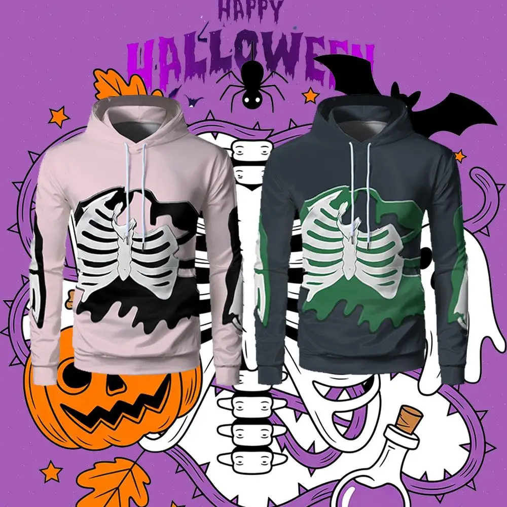 

Autumn And Winter New 3D Skull Pattern Hoodie Halloween Gothic Style Fashion Sweater Men And Women Festival Essential Clothing