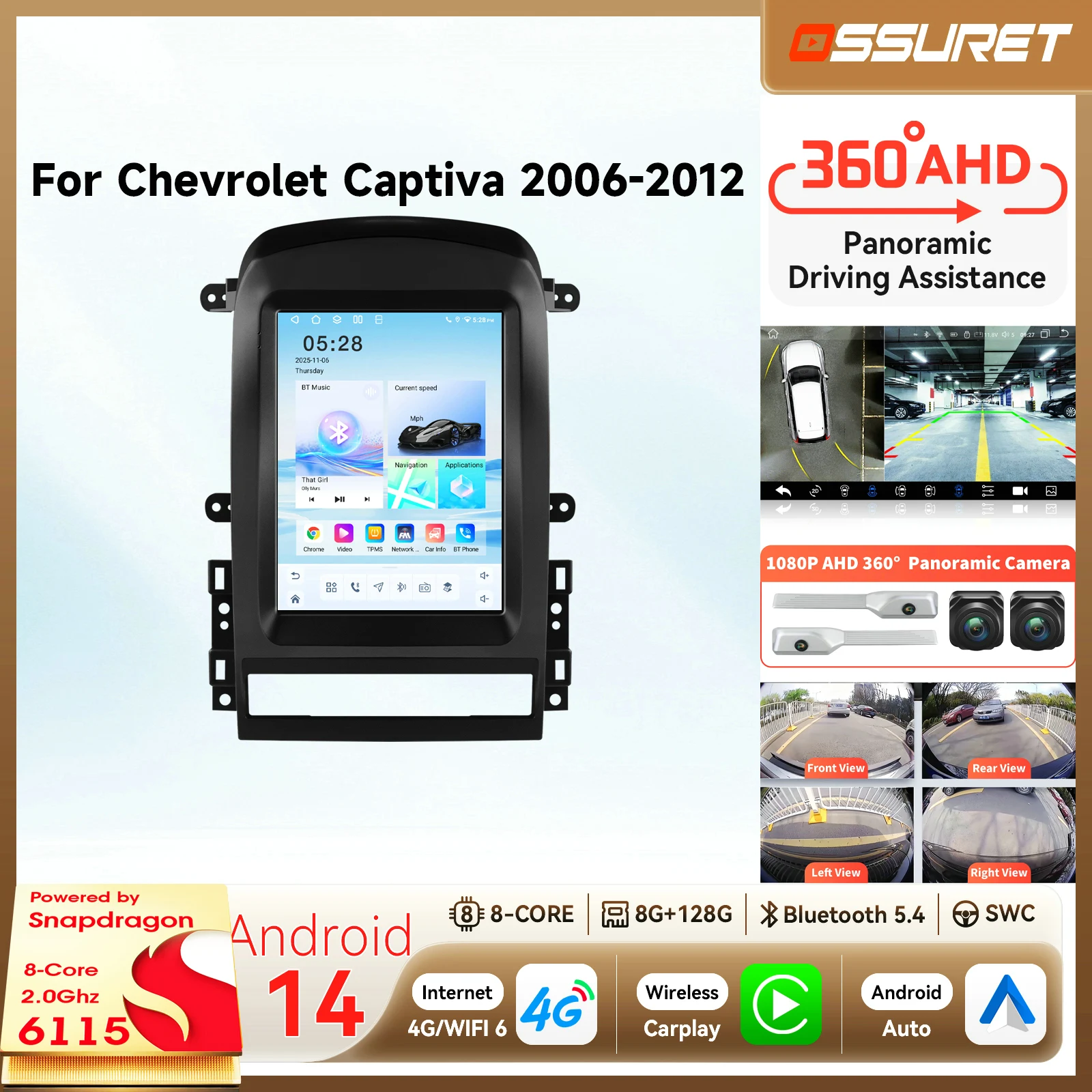Autoradio Android 14 da 9.7 pollici per Chevrolet Captiva Sport 2006-2012, lettore multimediale 4G Wifi Carplay 2DIN GPS Head Unit
