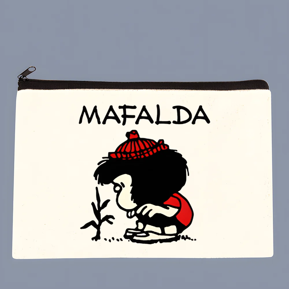 Mafalda Anime Cartoon Strip Handgeschilderde Portemonnee Blanco Canvas Puur Witte Stoffen Tas Op Maat Gemaakte Handgeschilderde Kleine Munttas