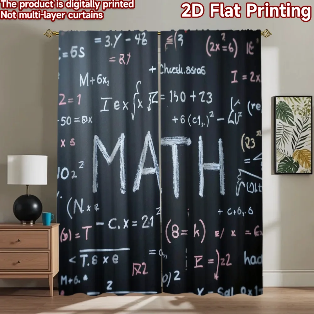 2D flat 2pcs Curtain Vintage drapes and curtains Math Chalkboard Equations Digitally printed polyester Party & Holiday Decor for