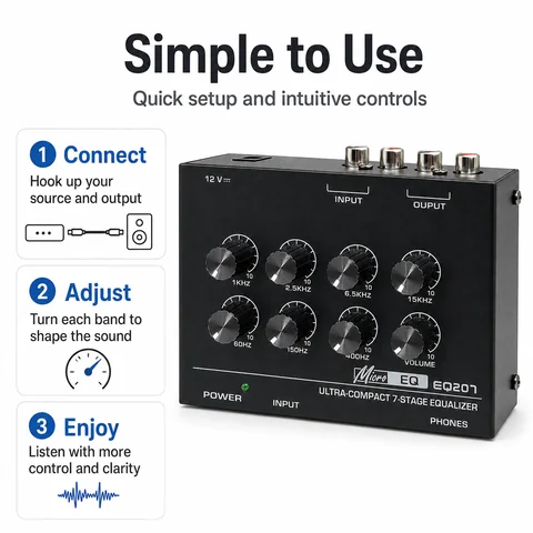 Preamp EQ207 7 Band Equalizers Sound Modifiers DC12V Power Input Audio Mixer