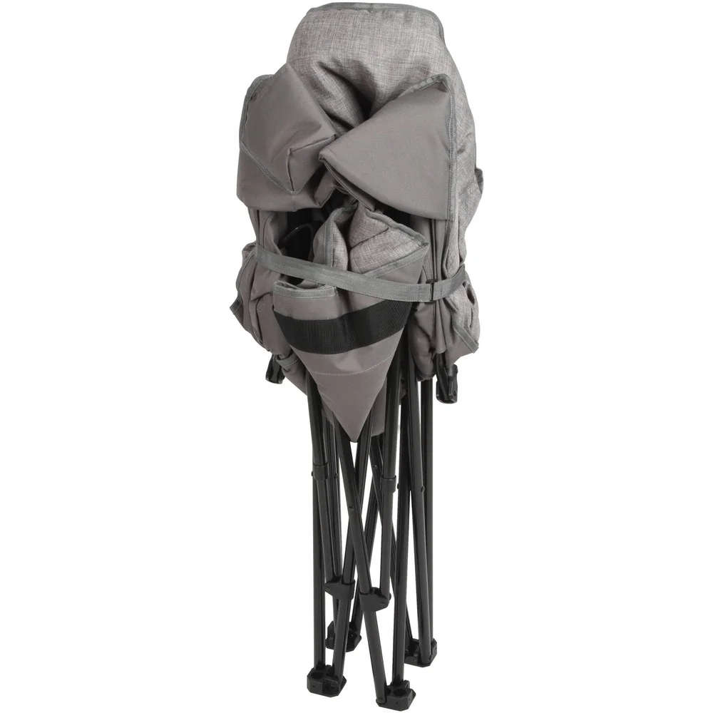 Cadeira dobrável ao ar livre, estrutura de aço resistente, tecido de poliéster confortável com suporte para bebidas, bolsa de transporte leve para acampamento