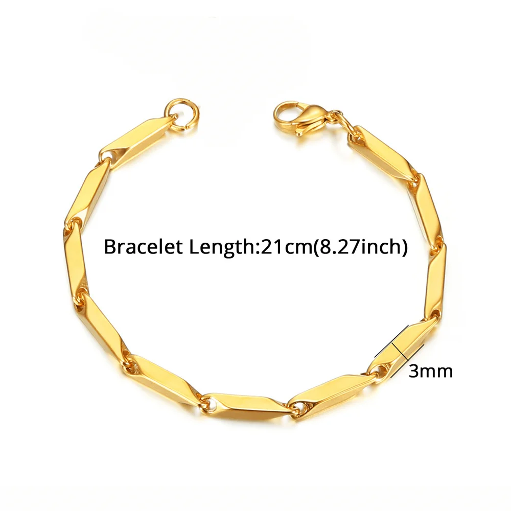 Punk Irregular Chain Link Bracelets 18/21cm Gold Silver Color Stainless Steel 3mm Hand Chain for Men Women Hip Hop Jewelry Gift