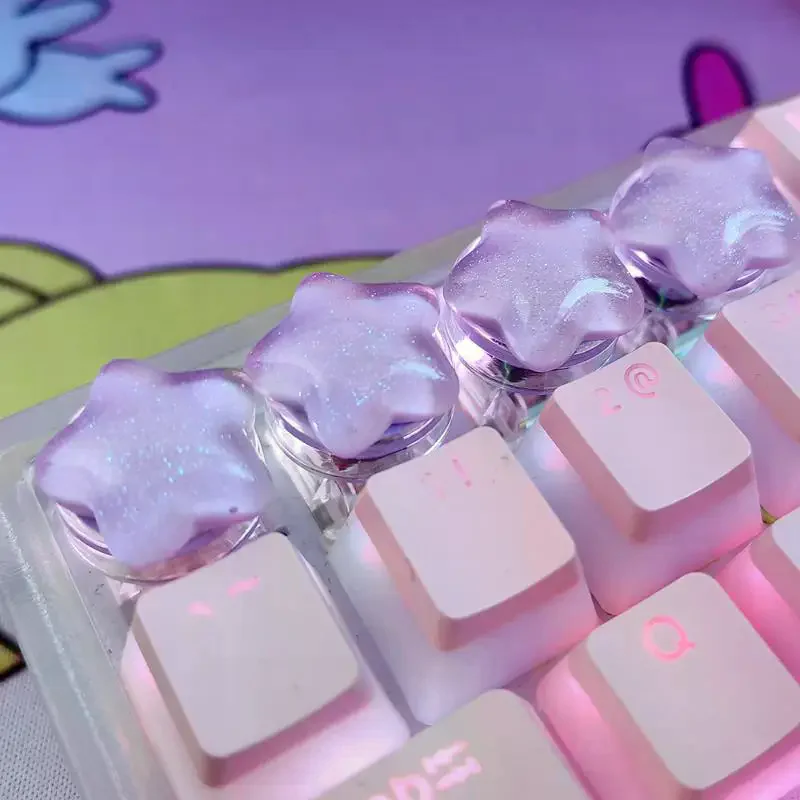 Translucent 4PCS Cute Star Keycaps Beautiful Girl Personalized Gift Key Cap for Mechanical Keyboard Accessories