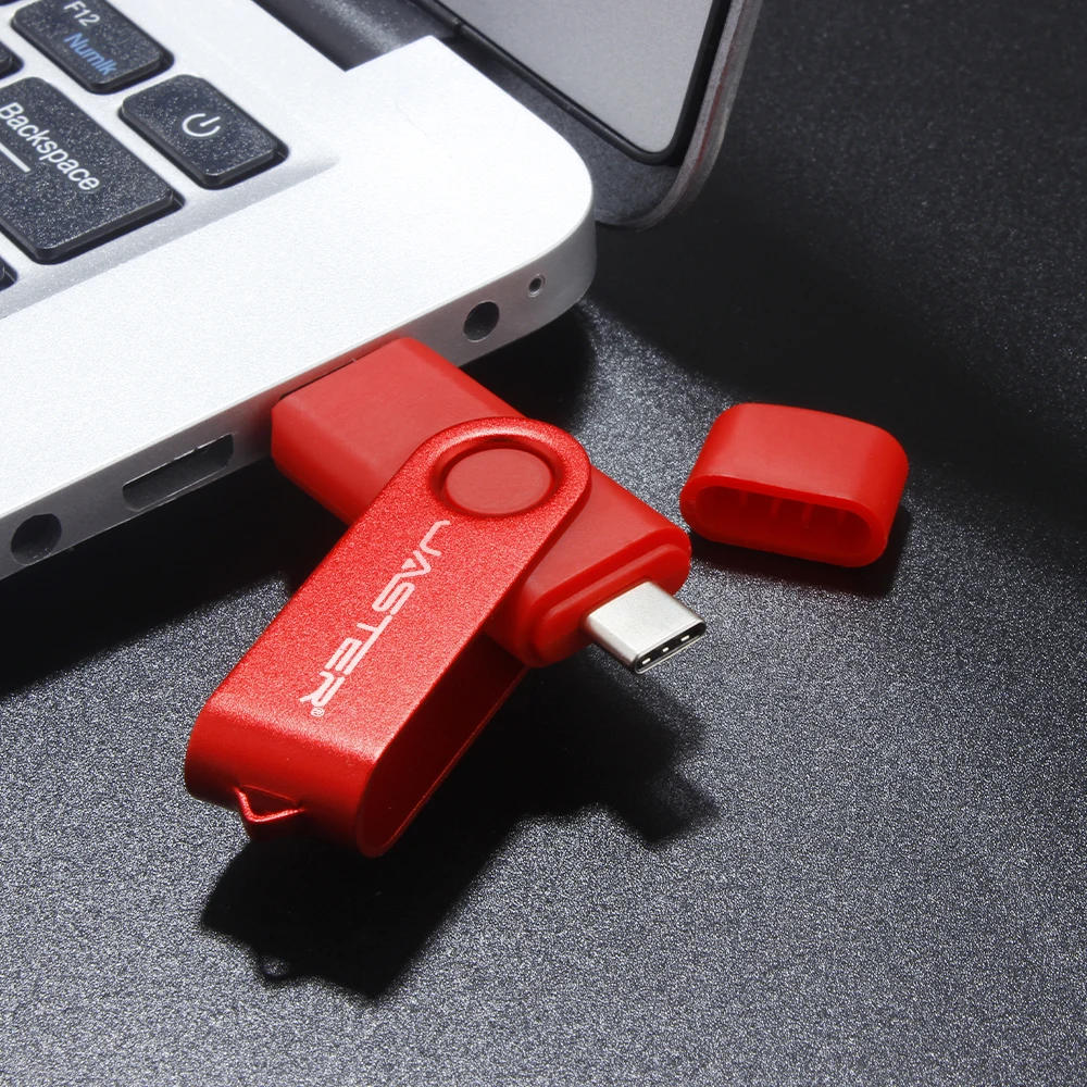 TYPE-C USB Flash Drive 64GB Rotatable OTG Pen Drive 32GB High Speed Pendrive Free Key Chain Red Memory Stick for Android Phone