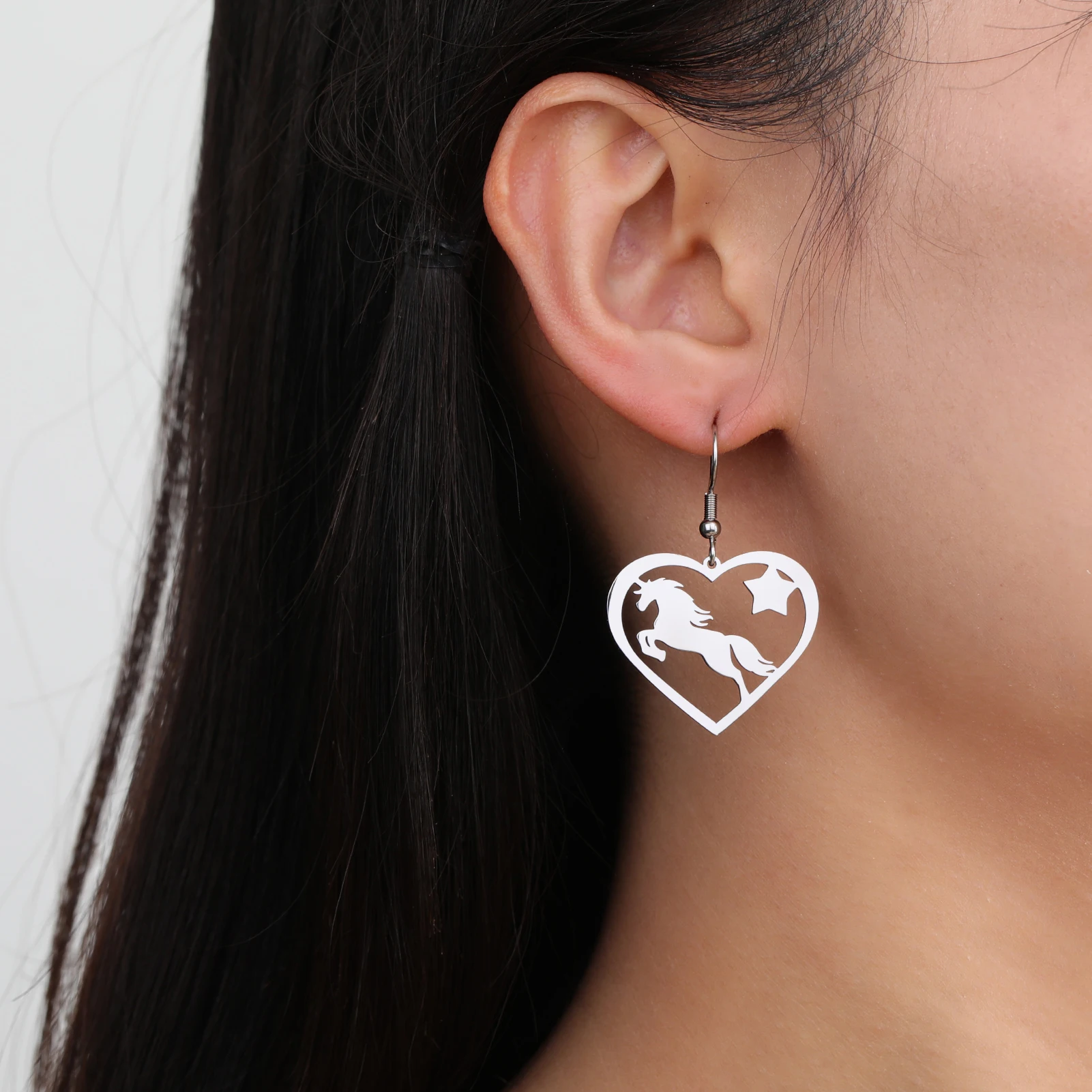 Cazador Pferdeherz-Anhänger-Ohrringe für Damen, Edelstahl, goldfarben, Tierschmuck, Ohrringe, Geburtstag, Valentinstag, Geschenk – Detail 11