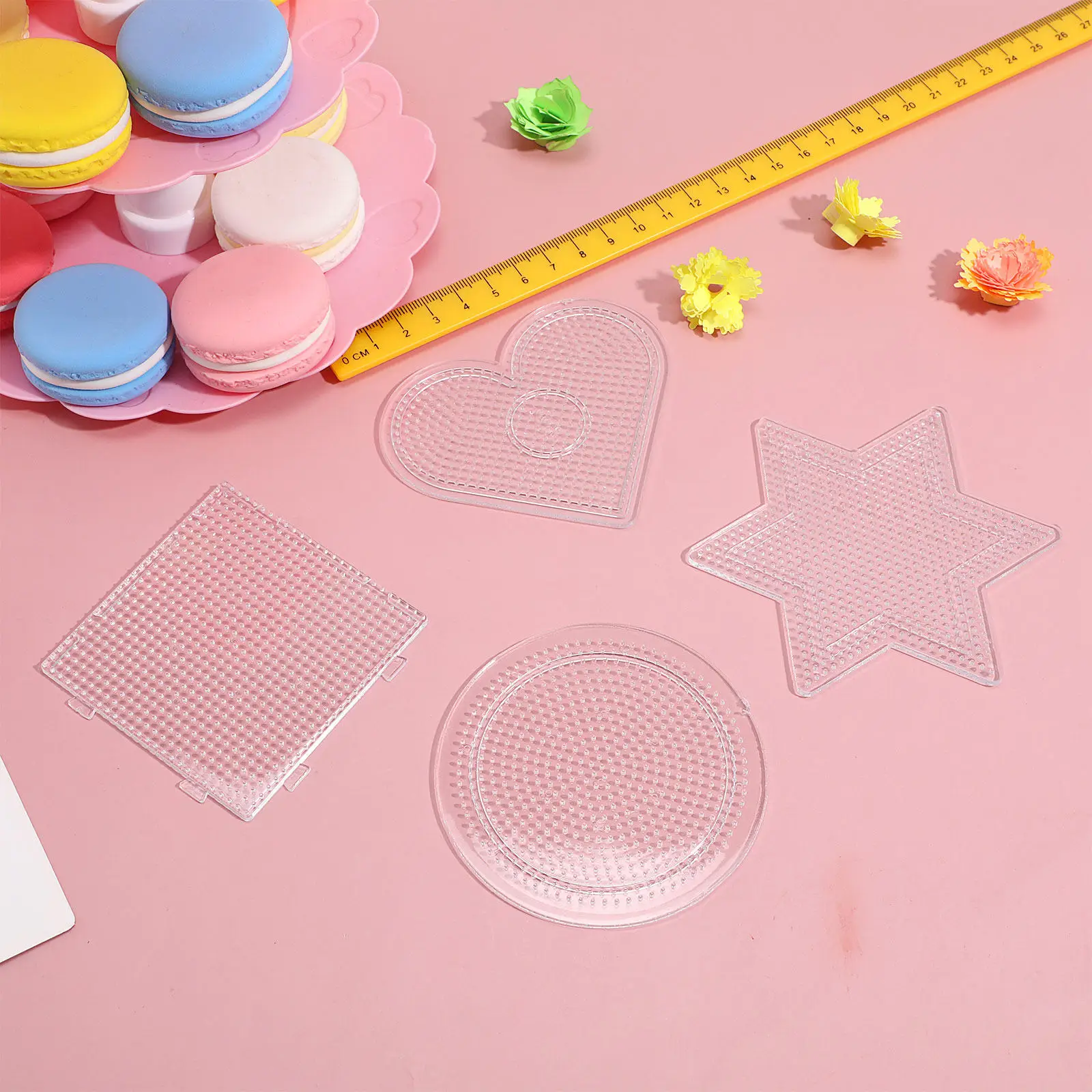4Pcs Fuse Beads Boards Plastic Pegboards Interlocking DIY Kids Craft Beads Educational Square Hexagon Round Love Shapes Set