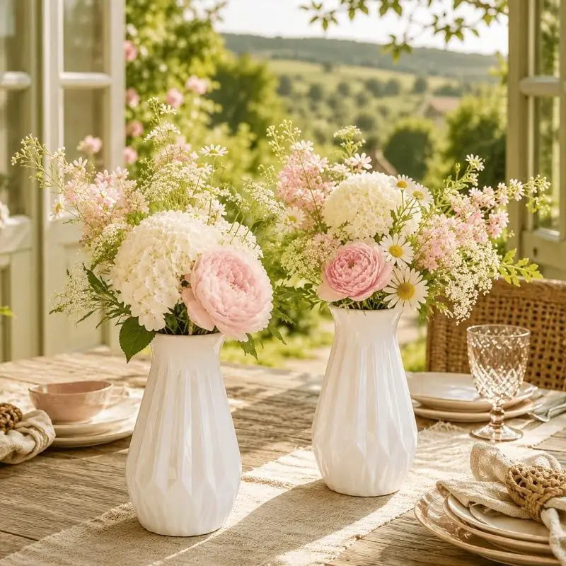 White Diamond Shaped Flower Vase Fashion Imitation Ceramic Plastic Flower Pot Nordic Style Modern Flower Arrangement Living Roo