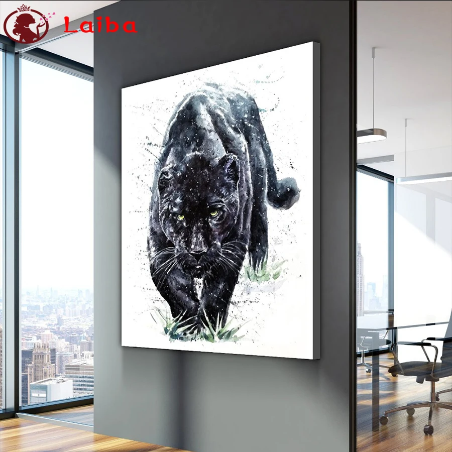 

Full Square Animal art, black panther round drill Diamond painting Diamond embroidery Cross stitch resin office wall decor