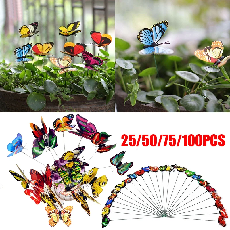 

25/50/75/100pcs Butterfly Decoration Stakes Artificial Butterfly Yard Planter Flower Pot Home Party Garden Patio Decoration