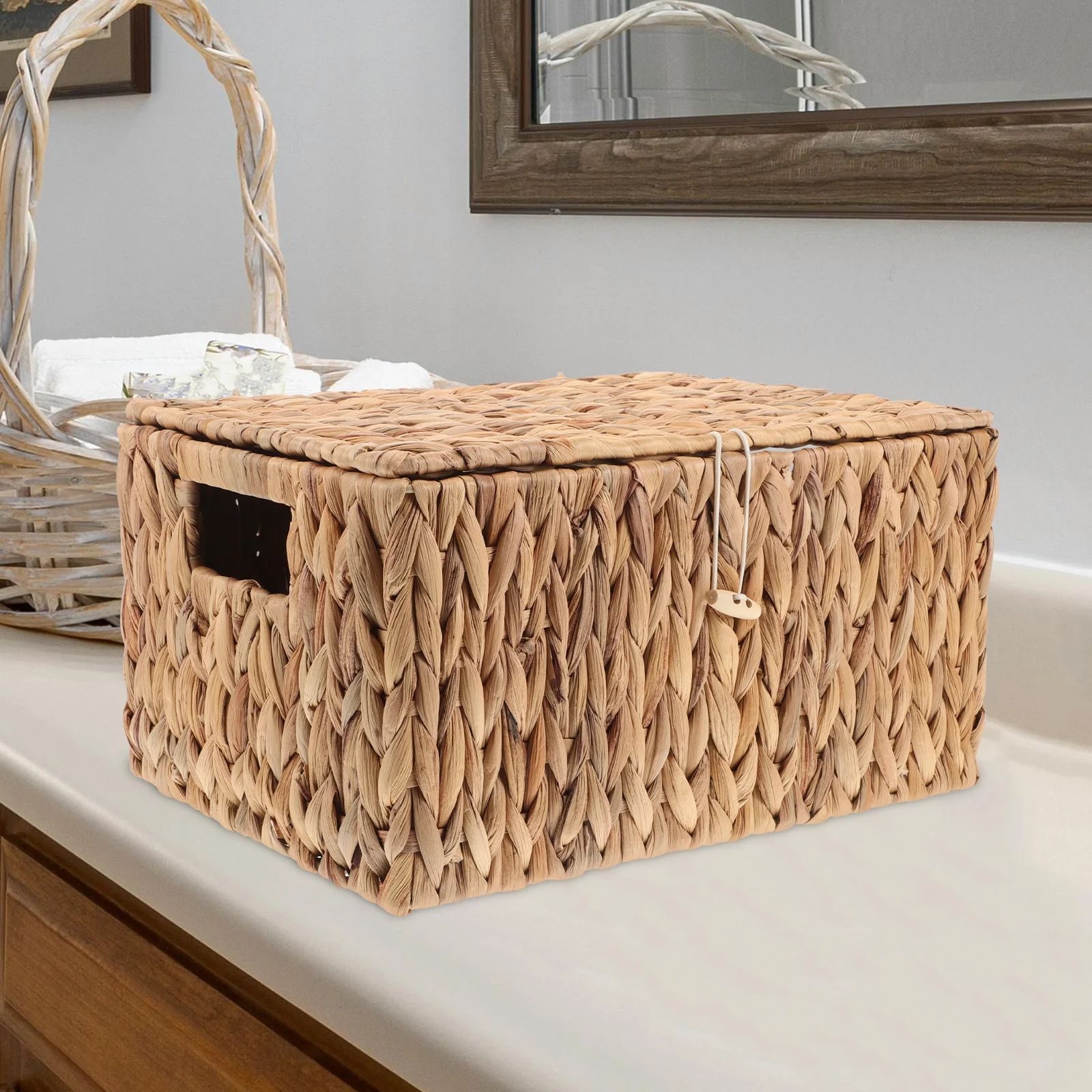 

Heavy Duty Rectangular Storage Basket With Lid Woven Decorative Box For Home Office Organization Multifunctional Bin