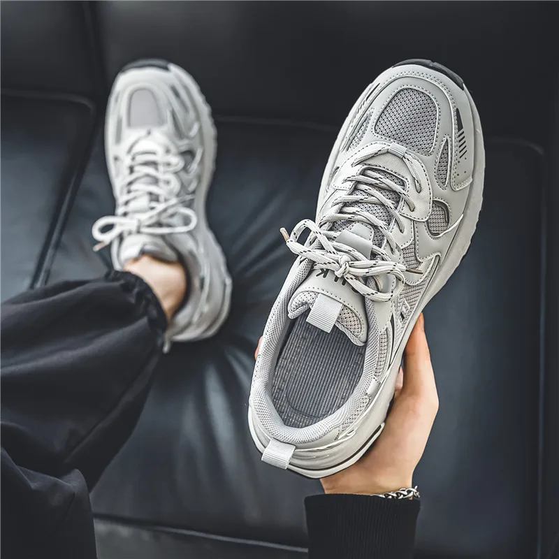 

Мужская повседневная спортивная обувь, весенне-осенние дышащие кроссовки с сеткой, Zapatillas Hombre, модная нескользящая обувь для папы на толстой подошве со шнуровкой