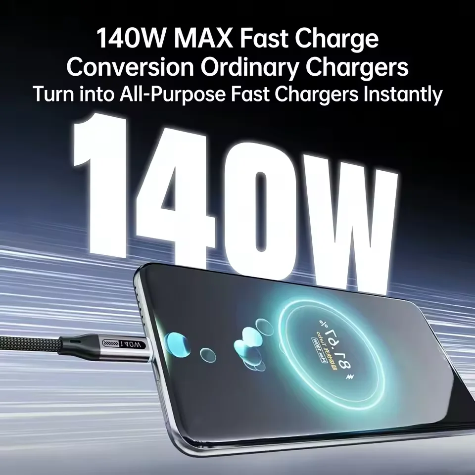 140W USB C To Type C Fast Charging Cable 1.8m Nylon Braided Super Quick Charge Cord For iPhone Samsung Xiaomi Huawei Phone Cable
