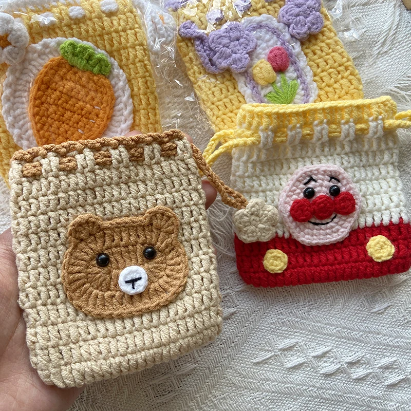 Handmade Crochet Yarn Wallet for Women, Cute Coin Purse, Drawstring Bags, Card Holder, Girlfriend Gift