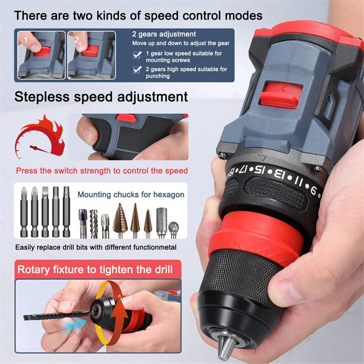 16.8V 2-In-1 Lithium Drill Electric Screwdriver Multi-Function Power Tool 45Nm Torque Brushless Motor Screw Driver BJAS