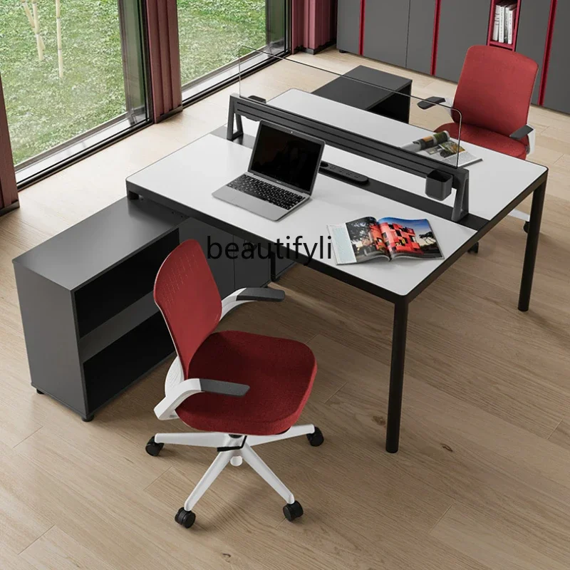 

Office Table and Chair Combination Screen Holder Four-Seat Modern Minimalist 6-Person Staff Table