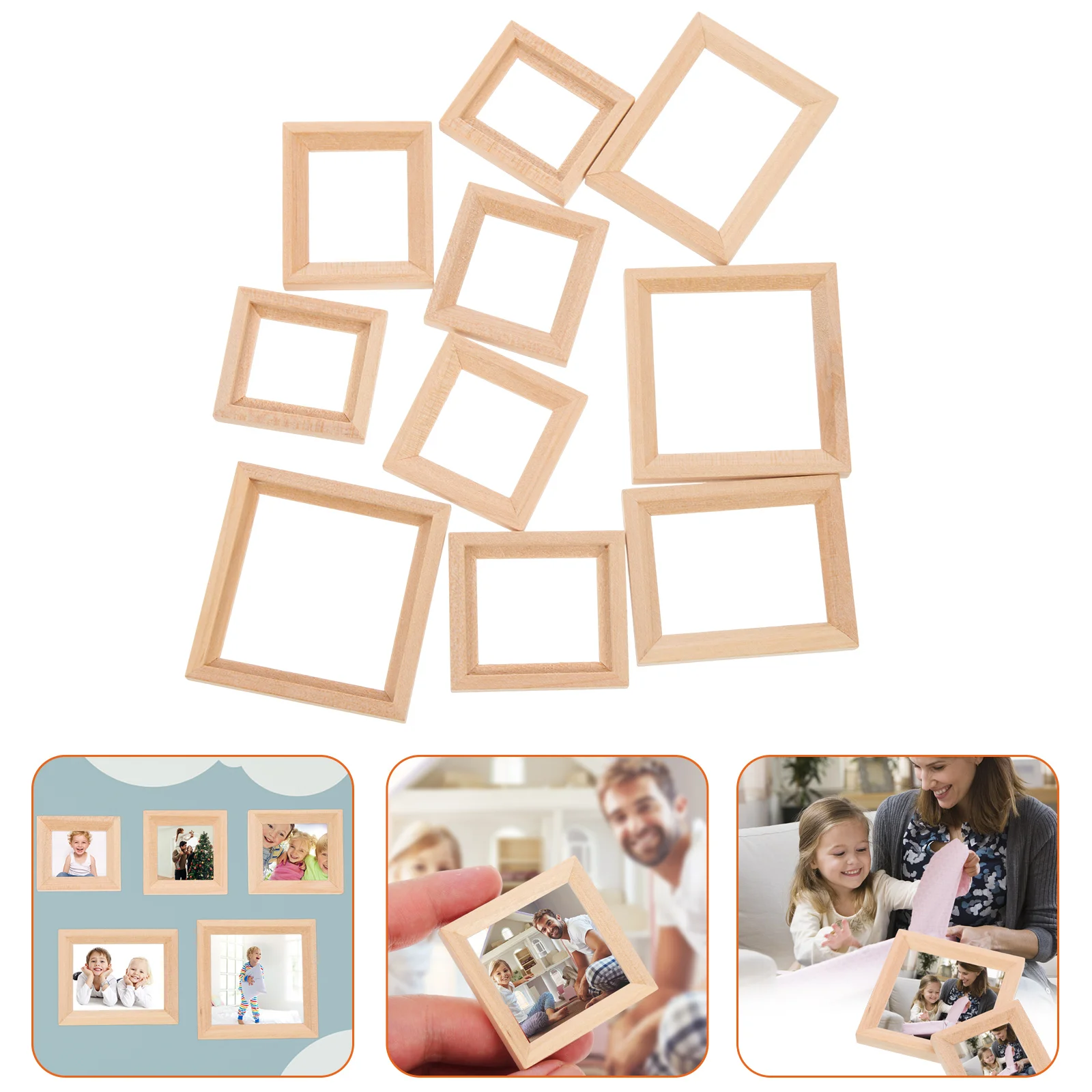 10 Pcs Mini Furniture Photo Frame Dollhouse Model Accessories for Girls Kids Toys Wooden Picture Frames Suite
