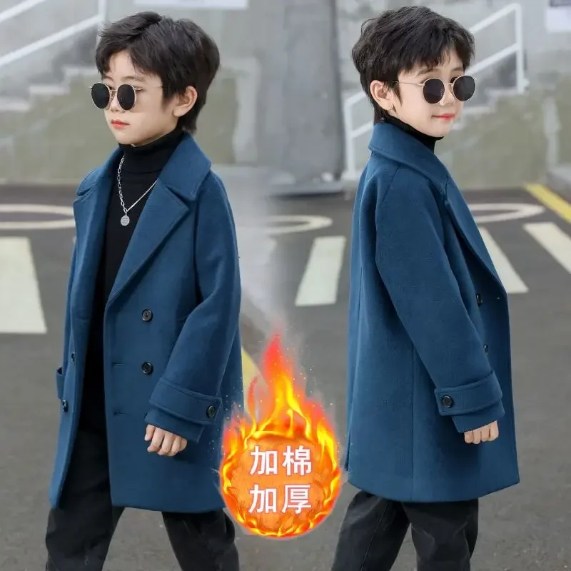

Add cotton thickening 2025 new children's clothing foreign style children's woolen coat baby winter coat large children's coat