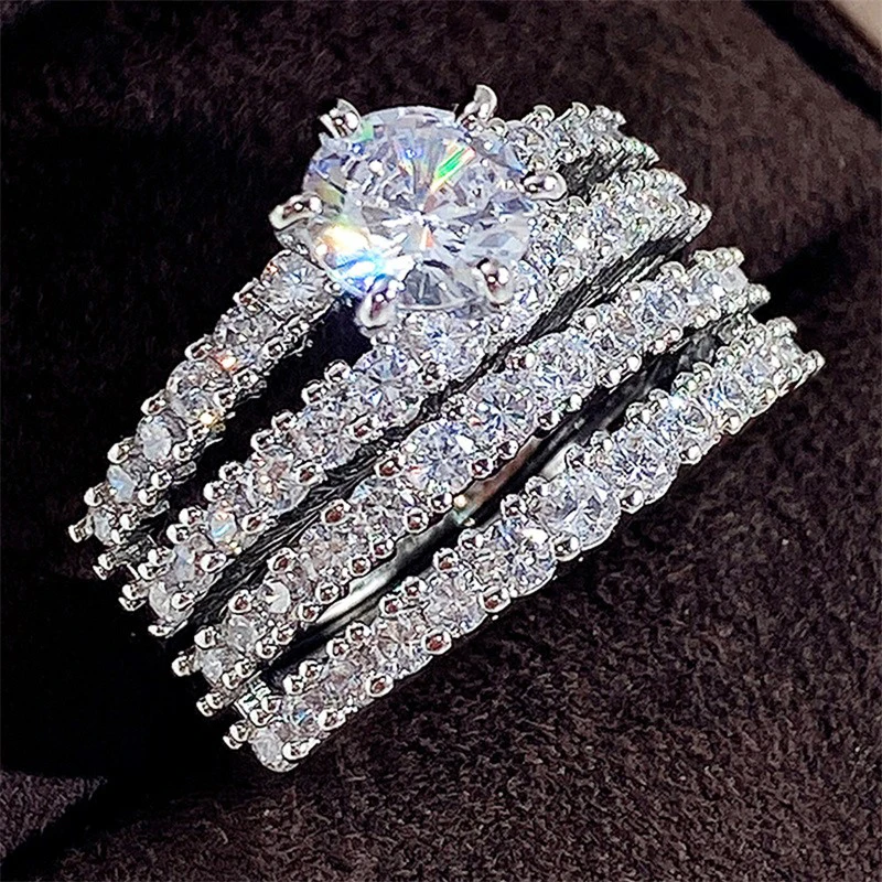 Huitan Trendy Hohl Set Ringe Voll Bling Iced Out CZ Stein Luxus Frauen Hochzeit Verlobung Ringe 2Pcs Set Schmuck drop Shipping – Detail 13