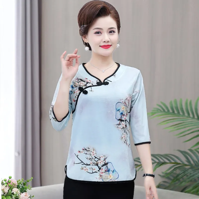 Vintage Women Summer Half Sleeve Shirts Retro Buckle Pullovers Female Clothes Casual Blouse Asian Style top