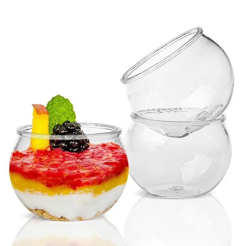 

Disposable Transparent Round Dessert Cups, Pudding Mousse Ice Cream Bowls for Wedding Party Holiday Table Decor