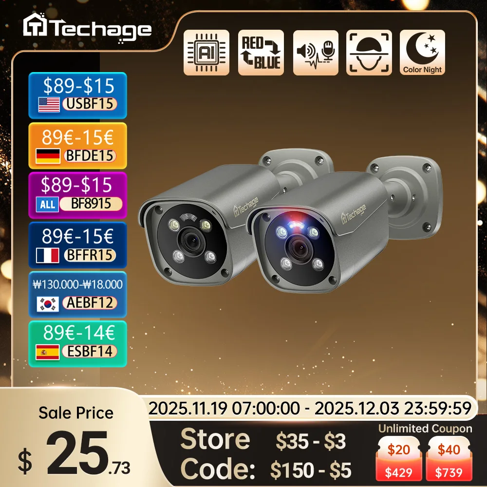 yZ[zTechage UHD 4K 8MP 5MP ZLeB POE JX}[g AI lԌoOoI[fBI IP J CCTV ĎJ[iCg