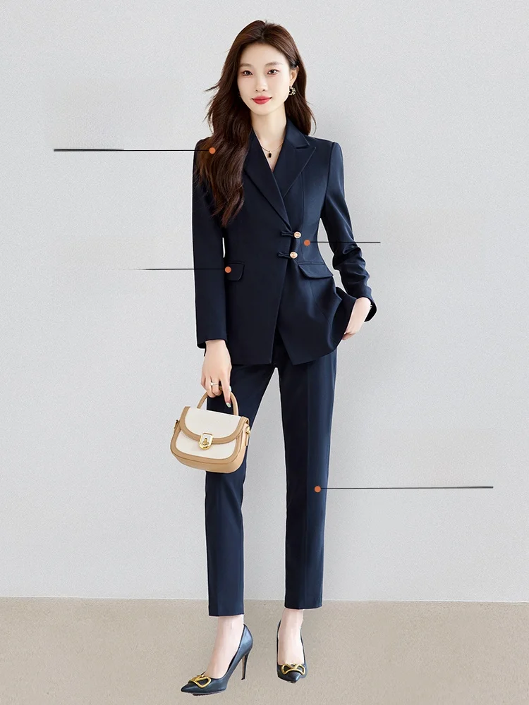 ชุดสูทผู้หญิง Ele Profional สำหรับใส่ทำงาน ผู้จัดการโรงแรม ฤดูใบไม้ร่วง ฤดูหนาว รุ่นใหม่ล่าสุด แฟชั่นชุดทำงาน