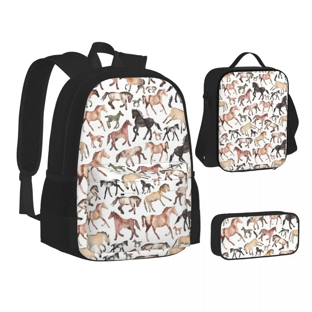 Zaini per cavalli ragazzi ragazze Bookbag borse da scuola per bambini Cartoon Kids zaino borsa per il pranzo borsa per penne Set di tre pezzi