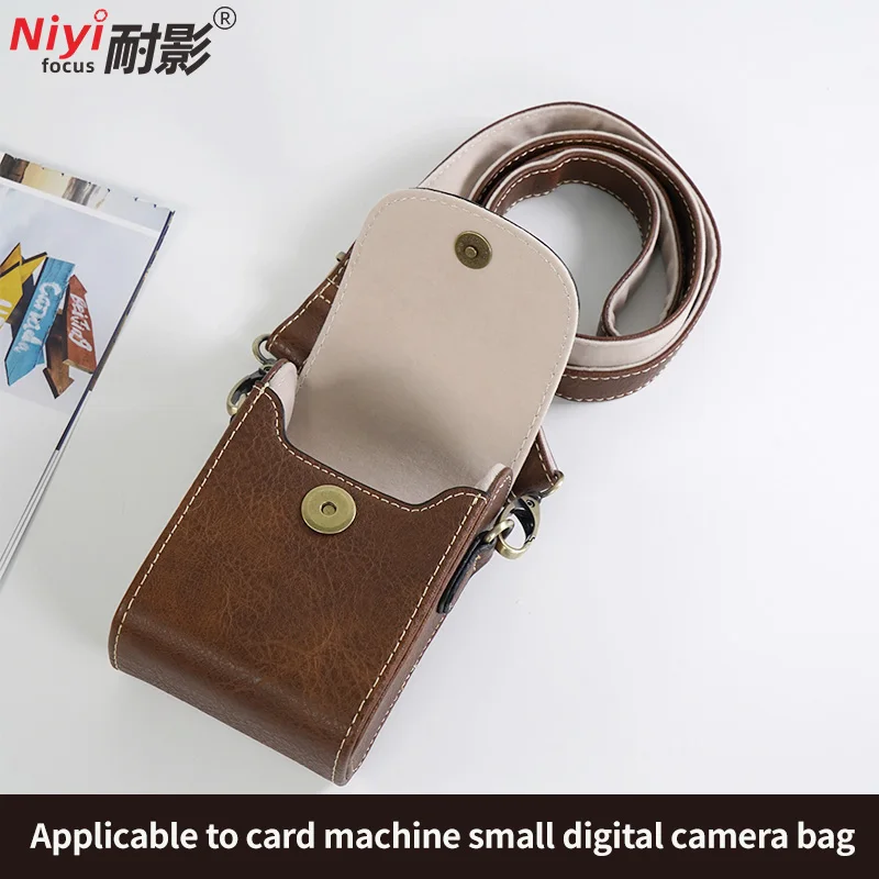 حقيبة كاميرا حقيبة كتف جلدية بنمط الجاموس للكاميرات الرقمية الصغيرة مع حزام كاميرا محمول Sony ZV1 WX35 W800