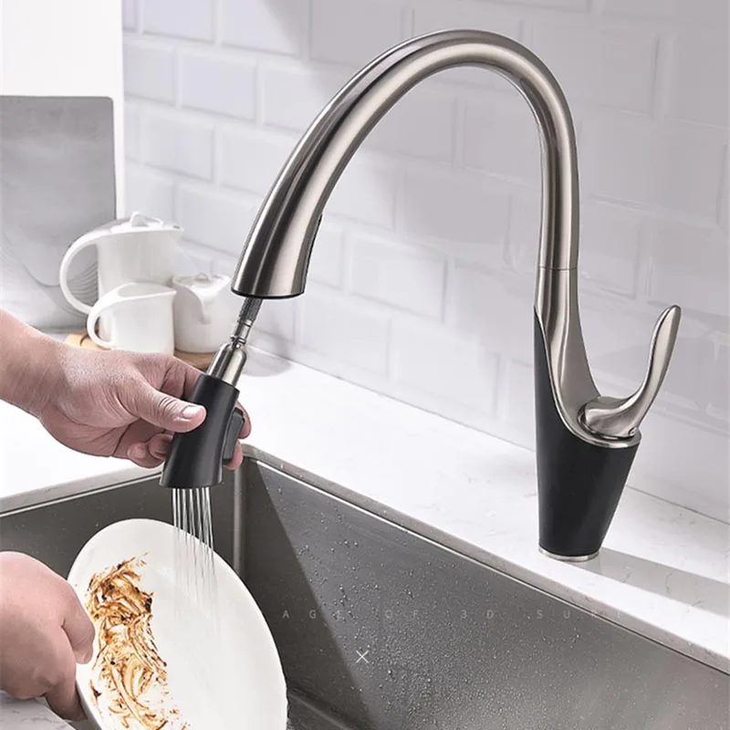 Pull Out Kitchen Sink Faucet Deck Mounted Stream Sprayer Nozzle Kitchen Hot Cold Mixer Taps