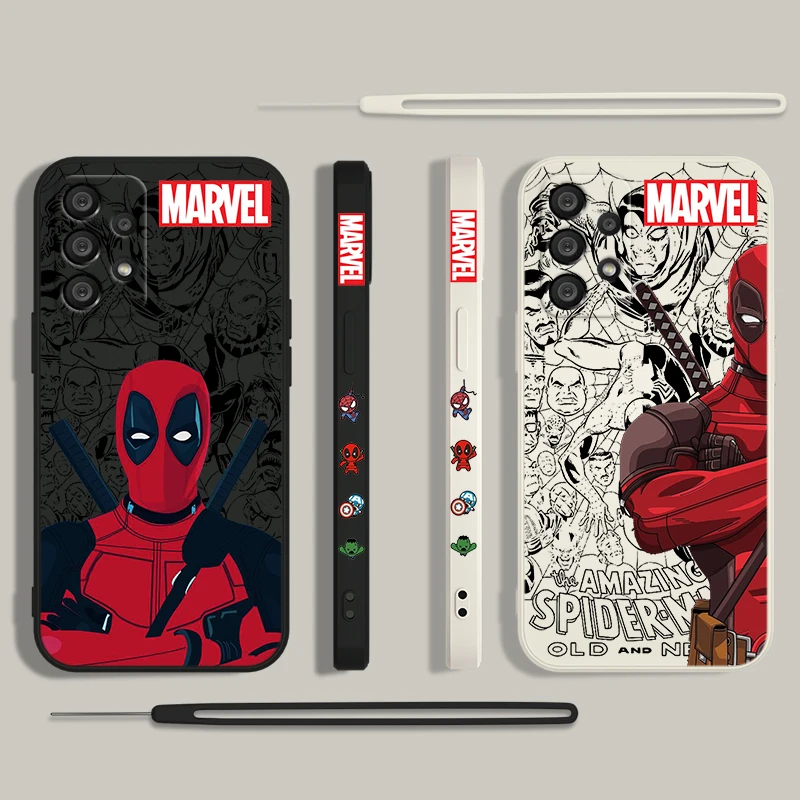 Marvel Super Hero Deadpool Phone Case For Samsung A55 A53 A33 A52 A32 A71 A51 A21S A35 A25 5G Liquid Left Rope Funda