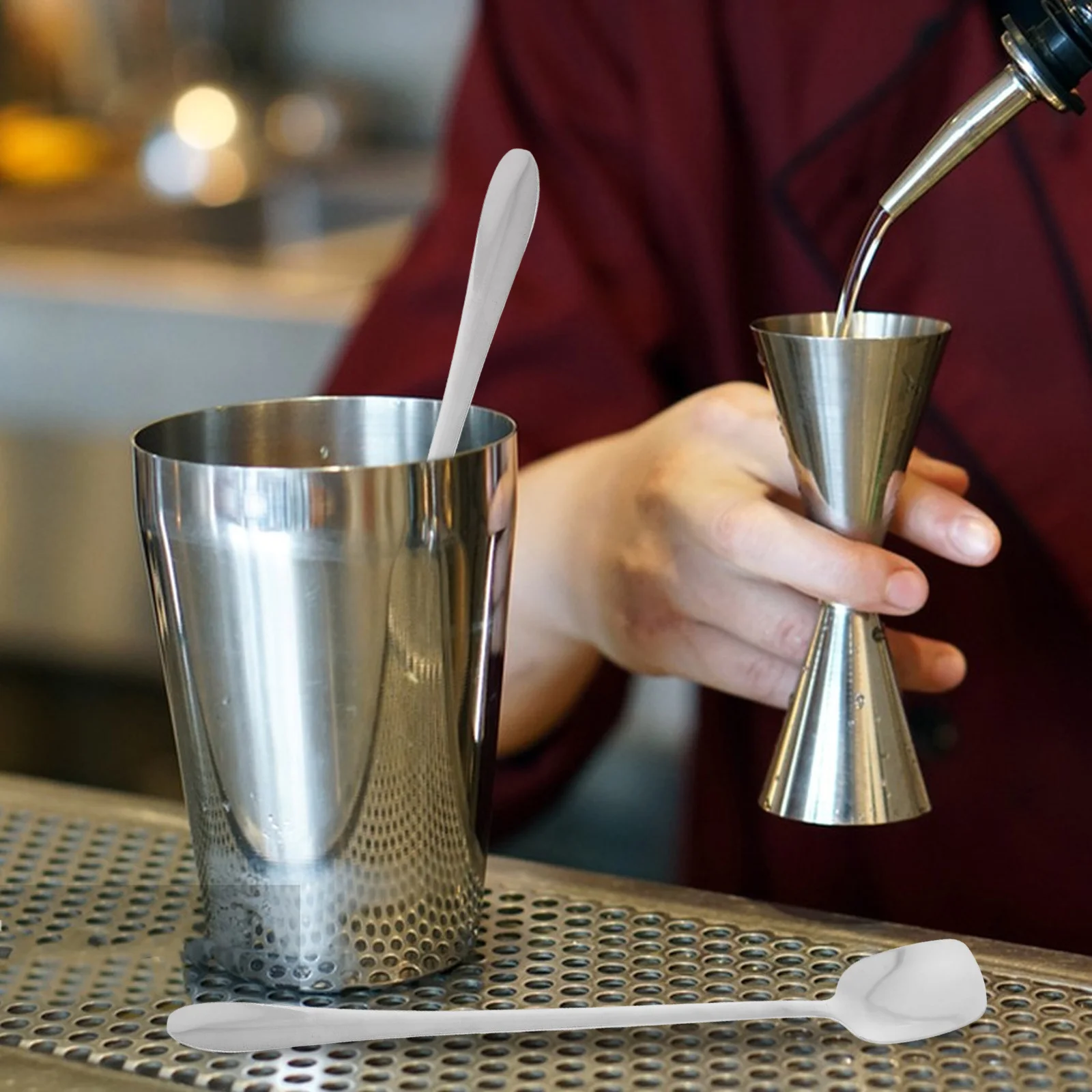 

5Pcs Stainless Steel Square Head Spoon Long Handle for Bar Cocktail Coffee Stirring Cold Tea Dessert Use Long Handled Teaspoons