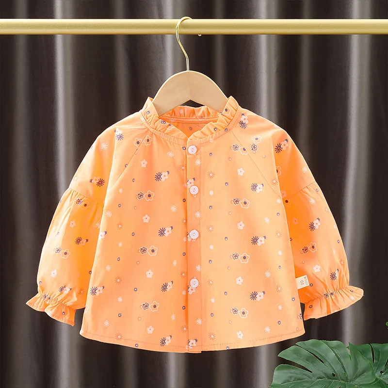 

2023 Spring Autumn Toddler Kids Fashion pure cotton Big Turn Down Collar Full Print Tops Baby Girls Long Sleeve Blouse Shirt1-7Y