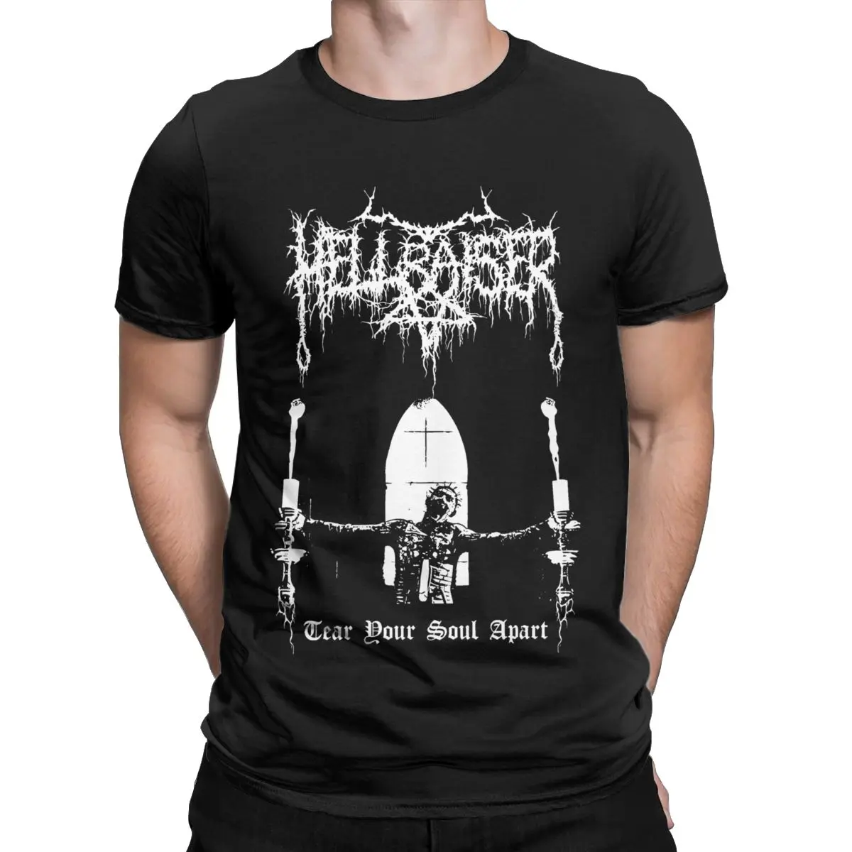 Hellraiser Pinhead Horror T-Shirts Men Black Metal Movie Scary Film Vintage Cotton Tees Round Collar Short Sleeve T Shirts New