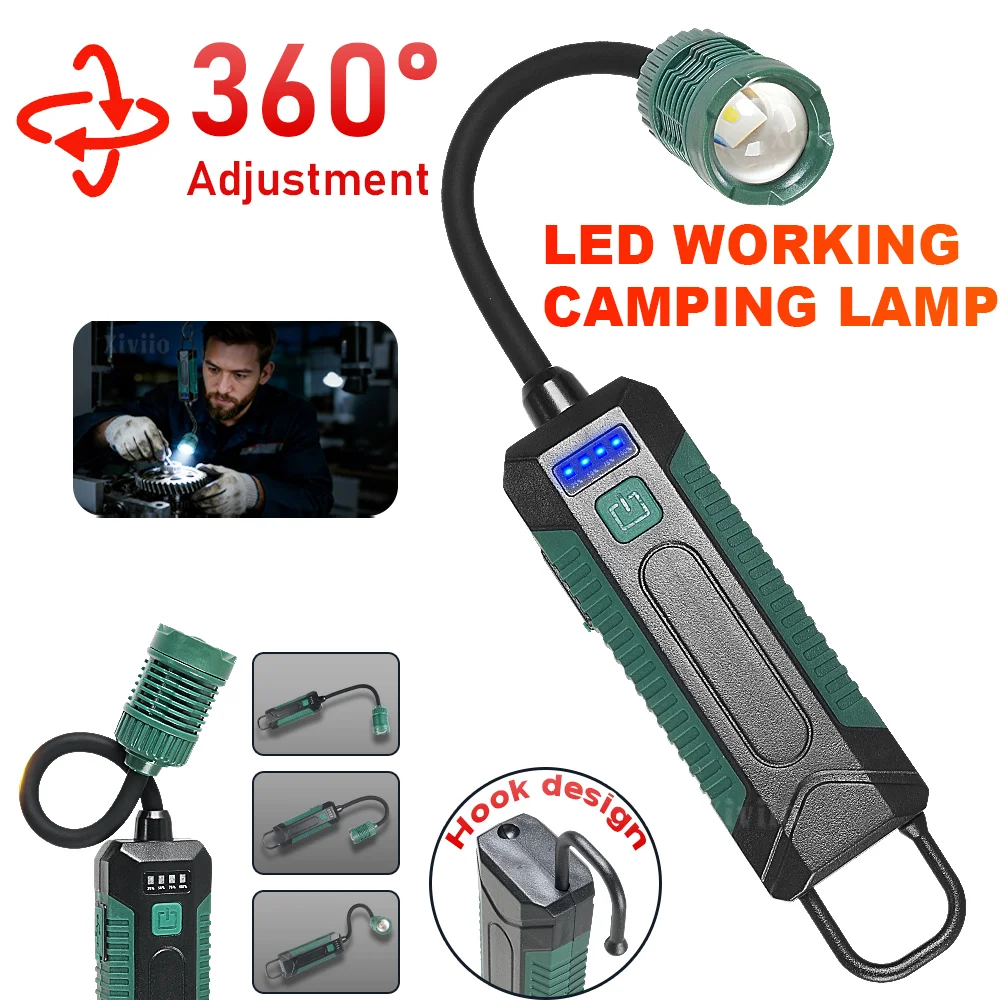 COB LED Work Lights Rechargeable 360° Swivel Hose Magnetic Base Hook Portable Emergency Lighting for Car Repair Outdoor Camping