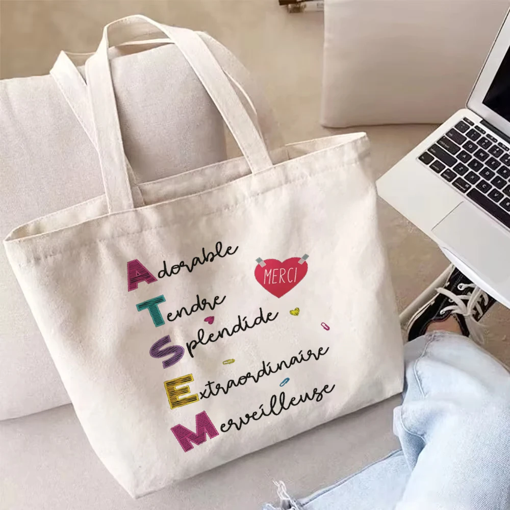 I Am The Best Atsem in The World French Printed Women Tote Bag Canvas Shopping Bags Female Shoulder Bag Graduate Gift for Atsem